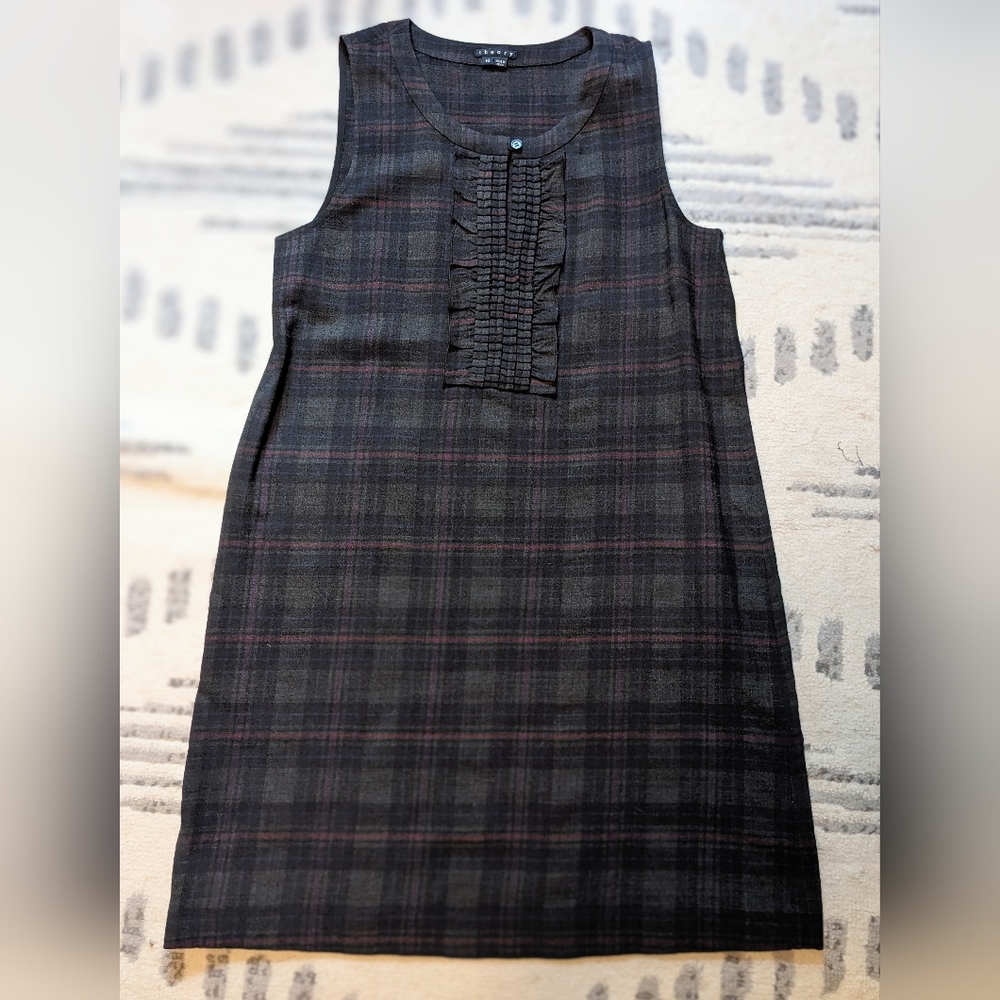 Theory Dark Gray Multi Color Plaid Dress - Size 10